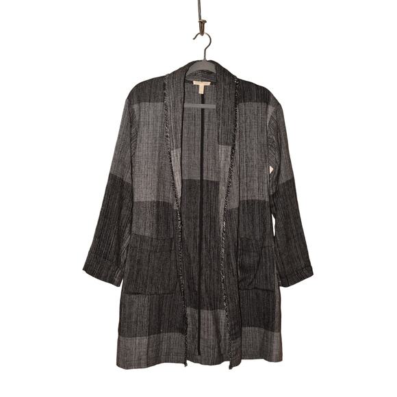 EILEEN FISHER $278 Color-Block‎ Shawl Collar Open Jacket Black/Gray XXS/XS - Picture 2 of 4